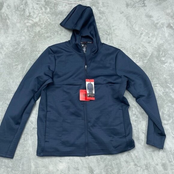 Spyder Mens Full-Zip Active Hooded Jacket Medium Navy Blue Polyester a1408 - Picture 1 of 4
